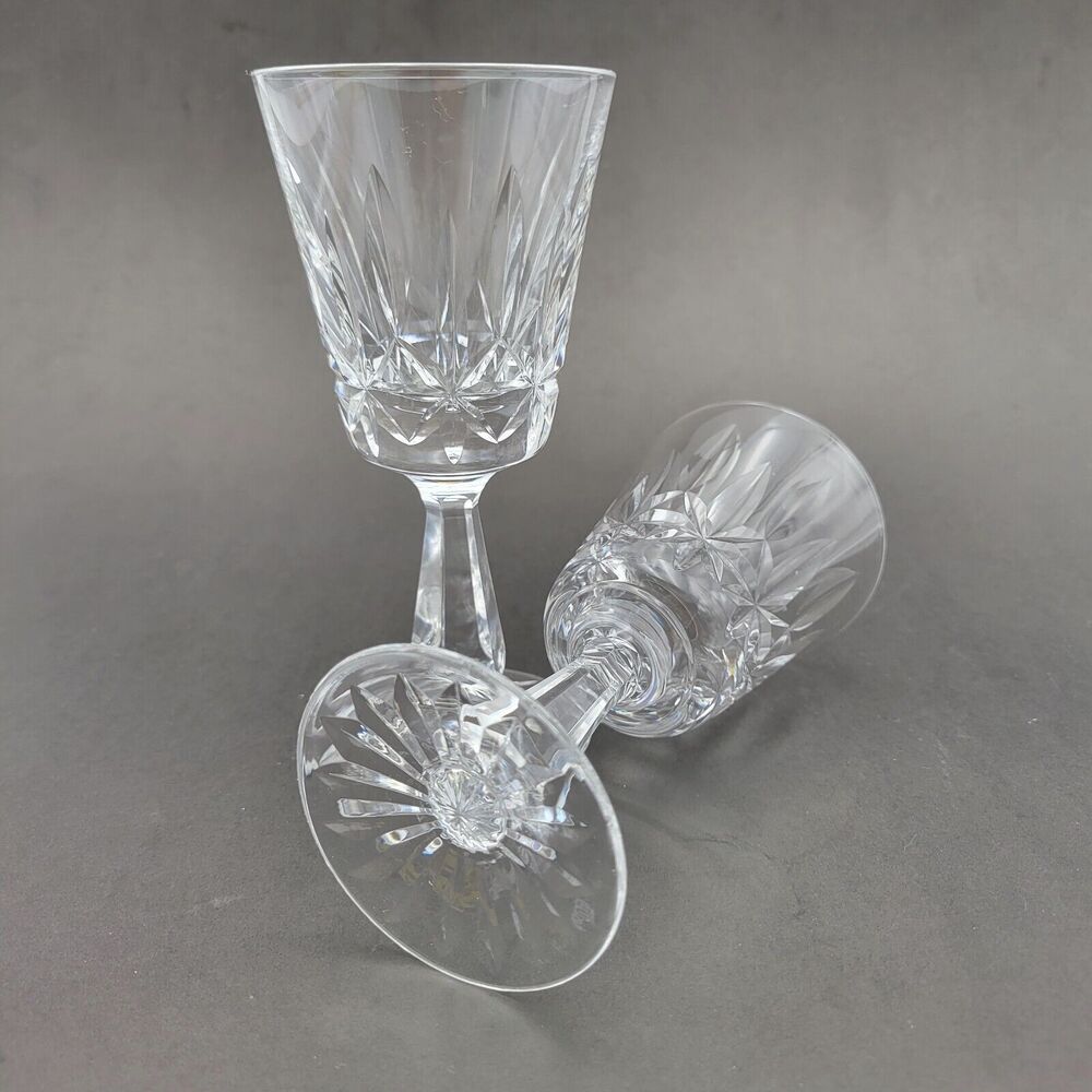 Set of 2 Vtg Waterford Crystal Rosslare (Cut) 6" Claret Wine Glasses Signed